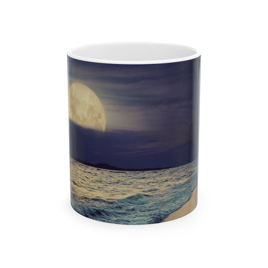 Serene Moonlit Ocean Ceramic Mug, Ideal for Coffee, Tea, Beach Lovers, Gift for Him/Her, Home/Office Decor