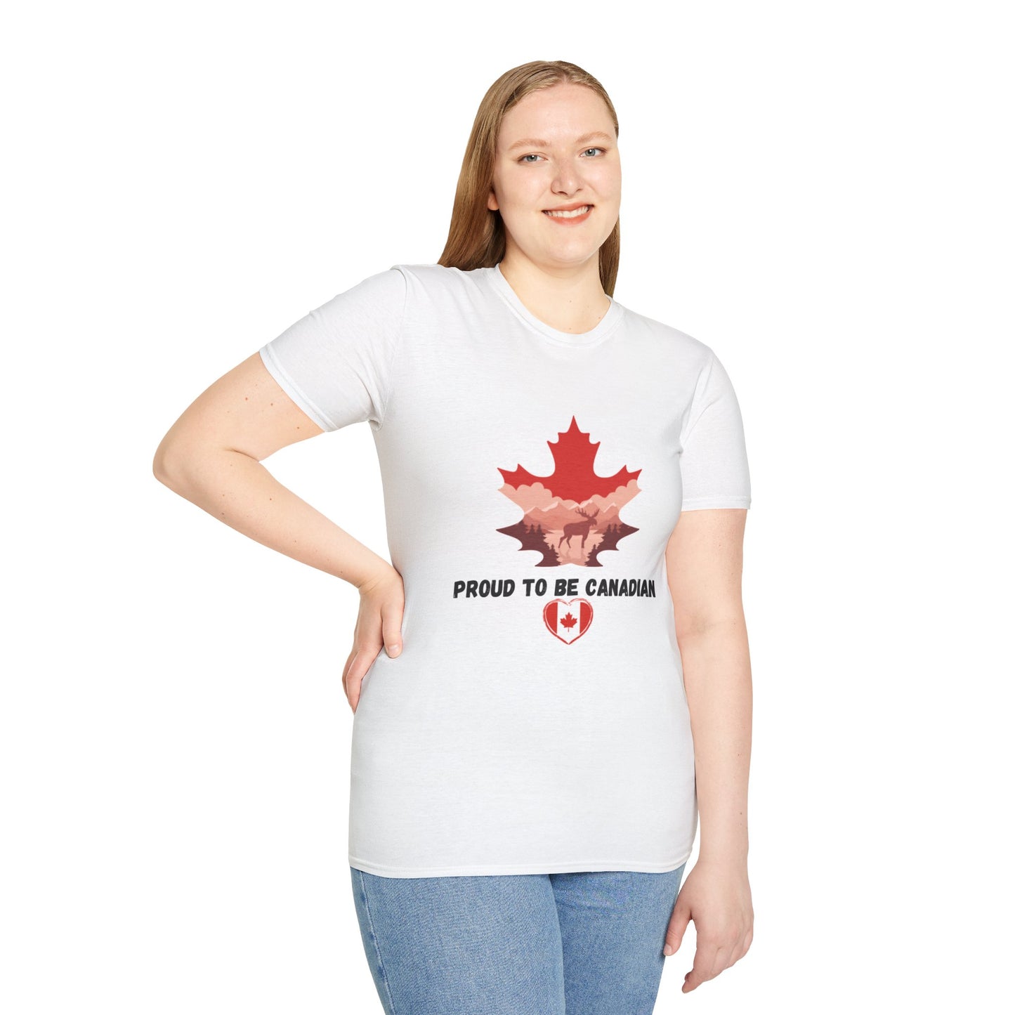 Proud to Be Canadian Unisex Softstyle T-Shirt - Celebrate Canada with Maple Leaf & Beaver Design