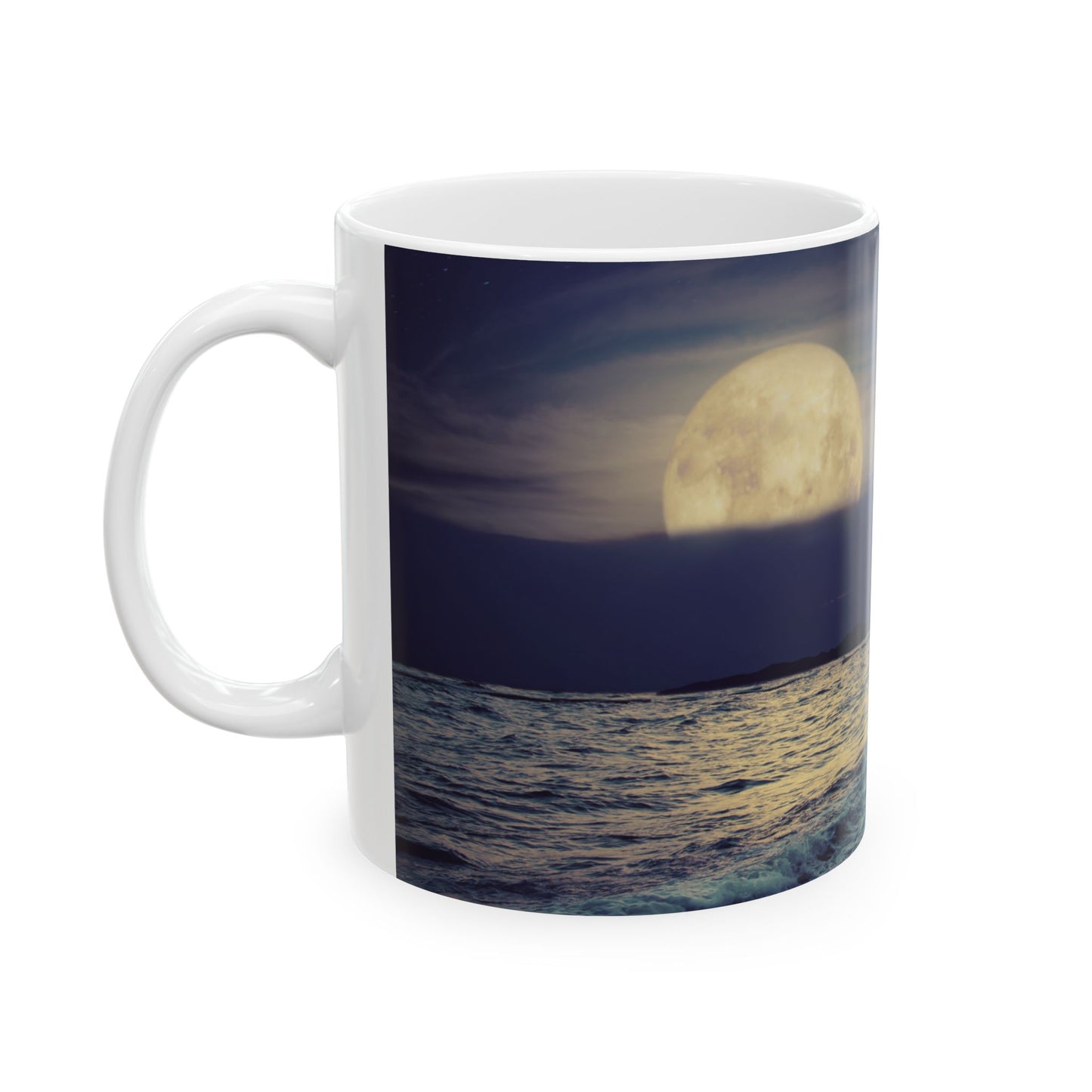 Serene Moonlit Ocean Ceramic Mug, Ideal for Coffee, Tea, Beach Lovers, Gift for Him/Her, Home/Office Decor