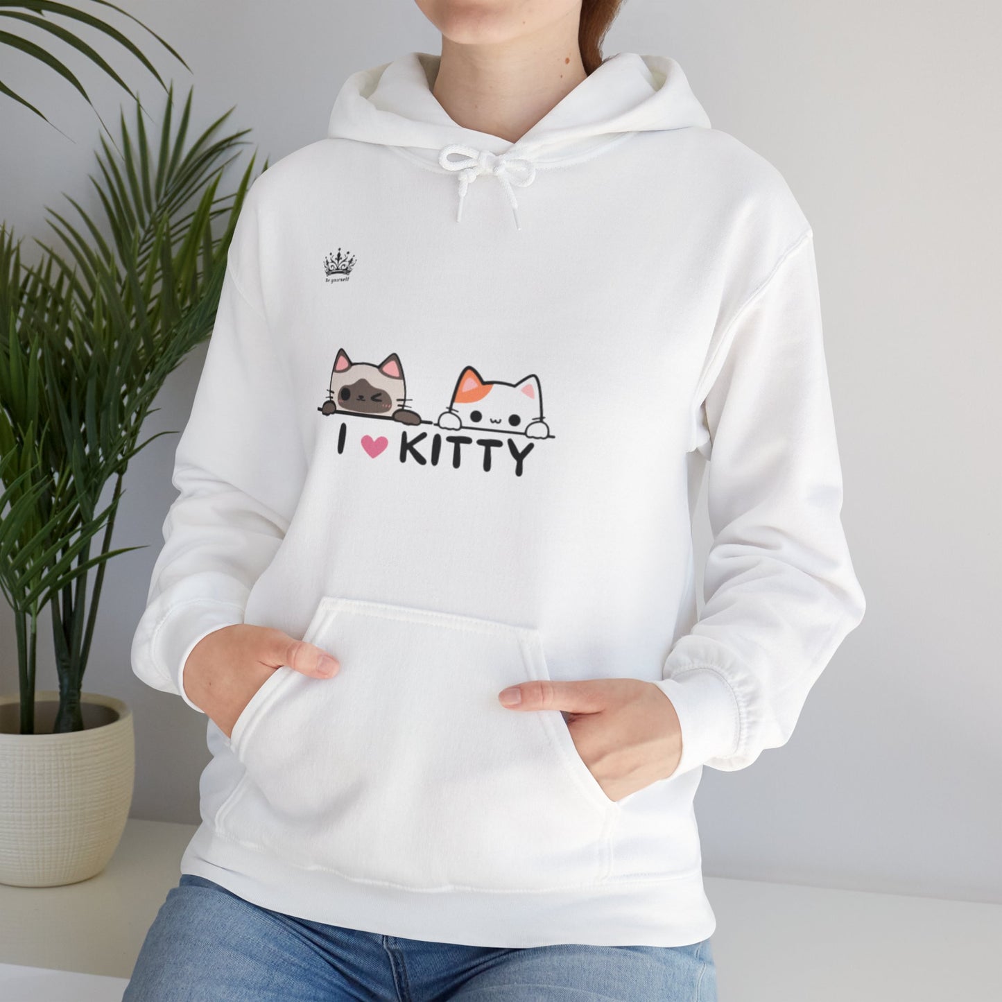 Love Kitty Hoodie Sweatshirt, Cat Lover Gift, Cute Kitten Sweater, Animal Print Pullover, Pet Owner Jumper