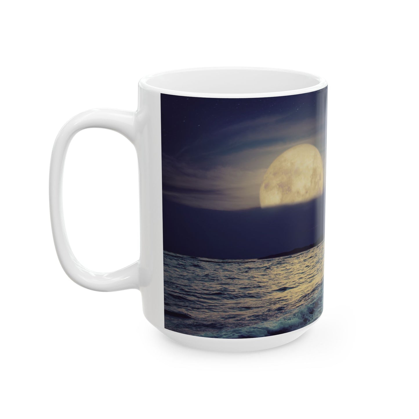 Serene Moonlit Ocean Ceramic Mug, Ideal for Coffee, Tea, Beach Lovers, Gift for Him/Her, Home/Office Decor