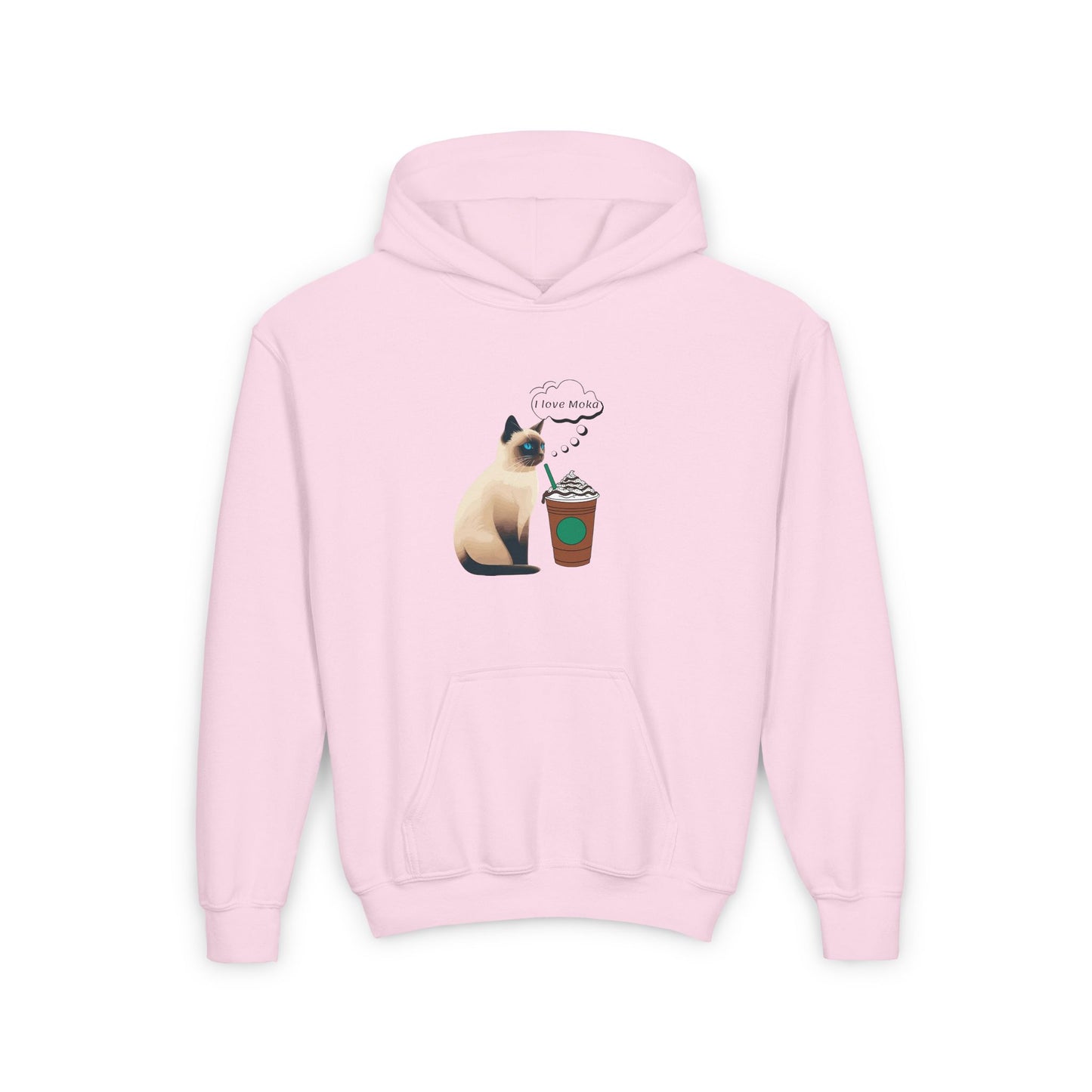 Siamoi cat drink moka Cute Cat & Coffee Youth Hoodie, Adorable Pet Sweatshirt, Animal Lover Gift, Cozy Outfits for Kids, Feline